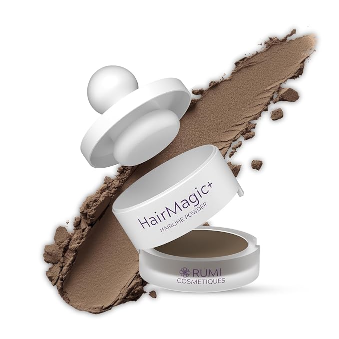 Rumi Cosmetiques HairMagic+ Root Touch Up Powder for Mature Women – Instant Gray Hair Coverage & Hairline Filler – Water-Resistant, Natural Finish, with Argan Oil & Vitamin E (Medium Brown)