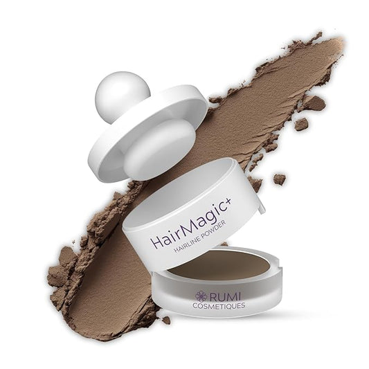 Rumi Cosmetiques HairMagic+ Root Touch Up Powder for Mature Women – Instant Gray Hair Coverage & Hairline Filler – Water-Resistant, Natural Finish, with Argan Oil & Vitamin E (Medium Brown)