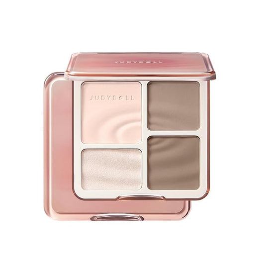 JUDYDOLL Highlight & Contour Palette, All-in-One Matte Highlighter Contour Compact, stocking stuffers, Blendable Face Makeup for Cool Fair and Olive Skin (New Version 01 Wave)