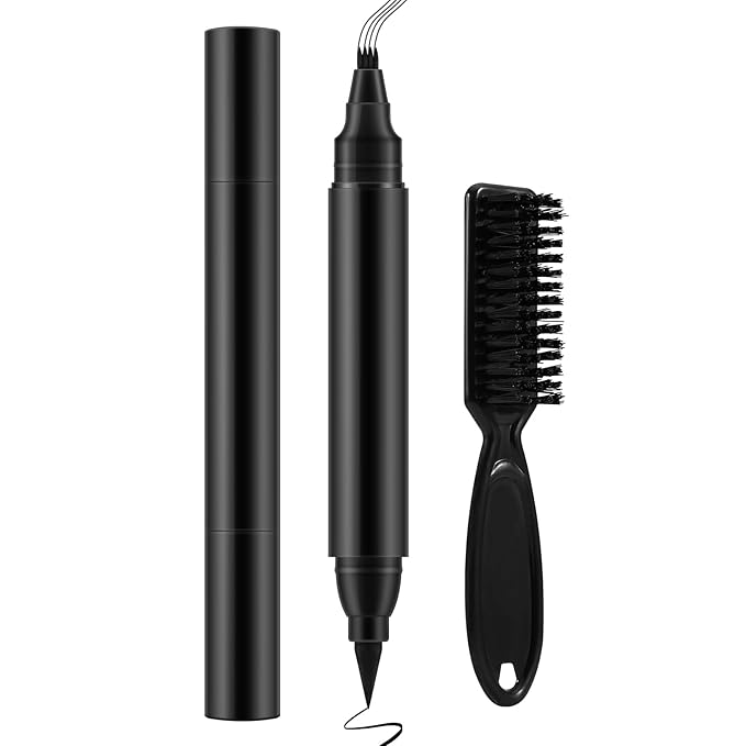 GEUUFEA Beard Pencil Filler for Men, Double Head 4 Forks Grooming Beard Pen, Fast Fill Thin Beard, Water & Sweat Resistant, Long-Lasting Black Beard Shaping Kit, Creates a Naturally Thicker Beard
