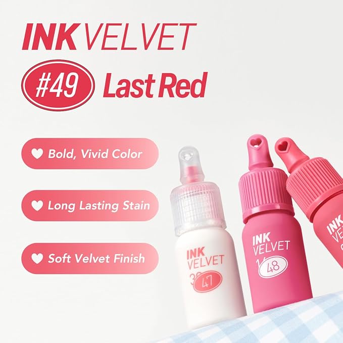 Peripera Ink The Velvet Lip Tint - High Pigment Color, Longwear, Weightless, Gluten-Free, Paraben-Free (049 Last RED)