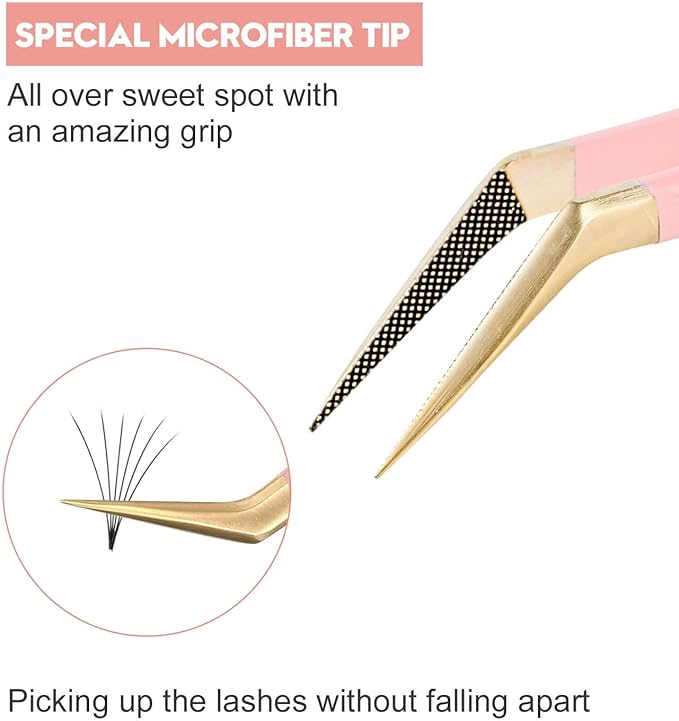 Ms.Queen Volume Tweezers for Eyelash Extensions, Fiber Tip Grip Lash Tweezers for Volume Lashes