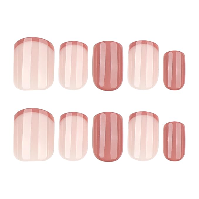 XZMeiLun Brown French Tips Press On Nails Short Square, Fall Maroon Sticke On Nails, Designer Reusable Acrylic Nails Press Ons, Fake Nails With Glue On Nails, Daily Wea False Nails For Women