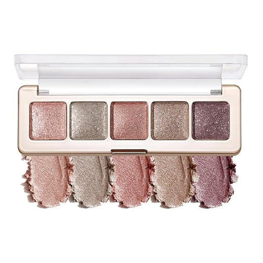 5 Color Eyeshadow Palette, Matte and Shimmer Powder Makeup, Highly Pigmented Blendable Shadows, Long-Lasting Waterproof, Natural Nude Brown Pink Shades C05