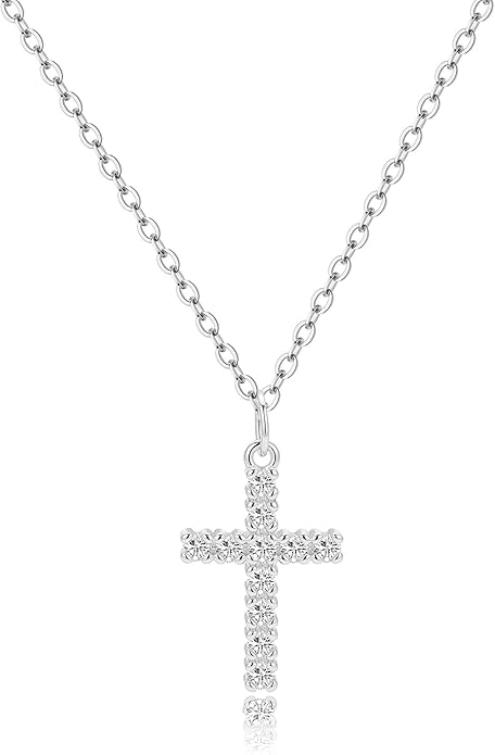 Tewiky Cross Necklace for Women-Dainty Simple 14k Gold Plated/sterling silver Plated Cross Pendant Cute Necklaces Jewelry for Women
