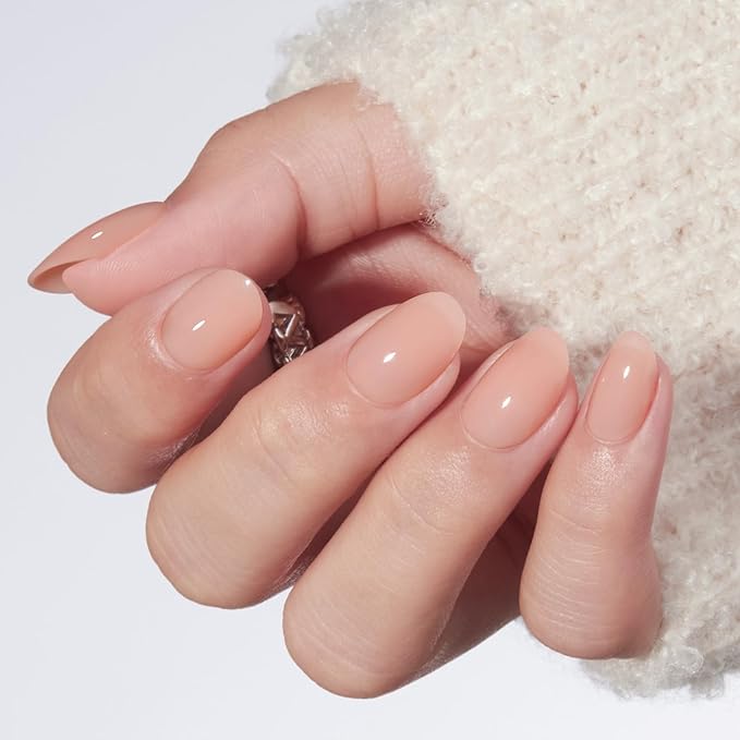 modelones Nude Short Press on Nails, Semi-Transparent Oval Fake Nails Kit Press Ons with Nail Glue, Adhesive Tabs, Nail File, Prep Pad, Manicure Stick, 32Pcs 16 Sizes, Valentines