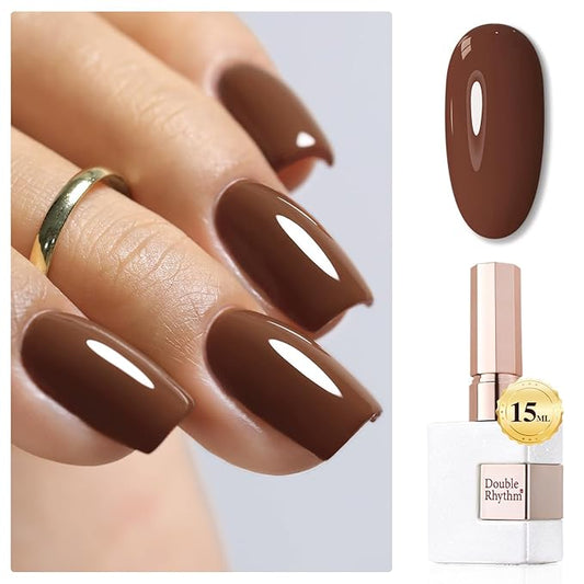 Double Rhythm Gel Polish 15ML Jelly Sheer Pastel Light Milky Color Pearl White Bottle 1 PC 0.5 OZ Full Size Nail Art Salon at Home (Deep Brown-D1446)