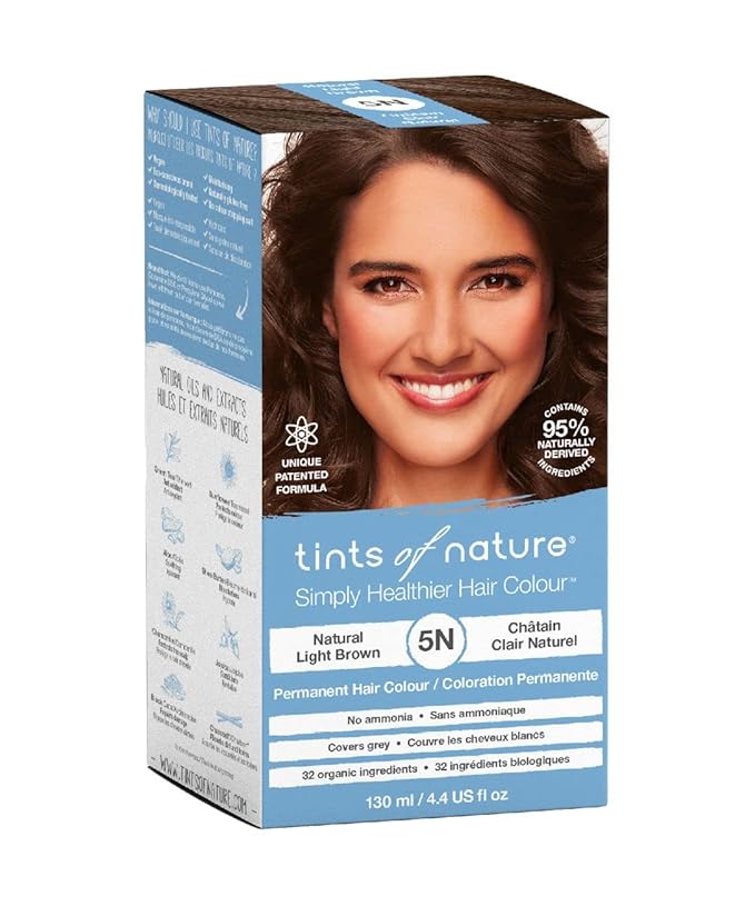 Tints of Nature 5N Natural Light Brown Permanent Hair Dye, Nourishes Hair & Covers Greys, Ammonia-Free, 4.4 fl oz