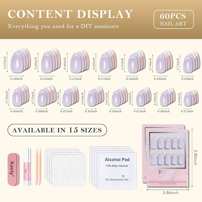 Cat Eye Press on Nails Short Almond - Light Purple & Nude Pink Shimmer Glossy French Tip Press on Nails for Gift, Soft Gel Press Stick on Nail with Nail Kit, Full Cover Reusable Acrylic Fake Nails Kit