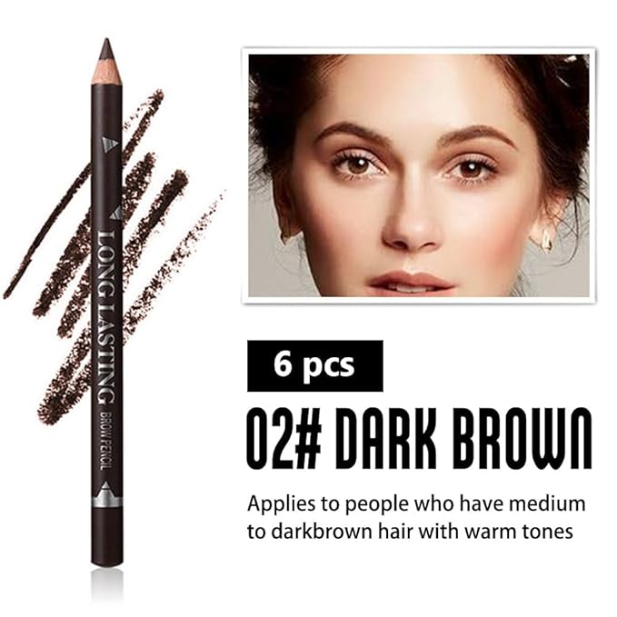 6Pcs Brow Pencil Set with Sharpener– Wooden Hard-Core Eyebrow Pencils, Perfect for Eye Brows & Eyeliner, Waterproof & Sweat-Proof for Beginner makeup (Black+3*Dark Brown+2*Brown, Pack of 6)