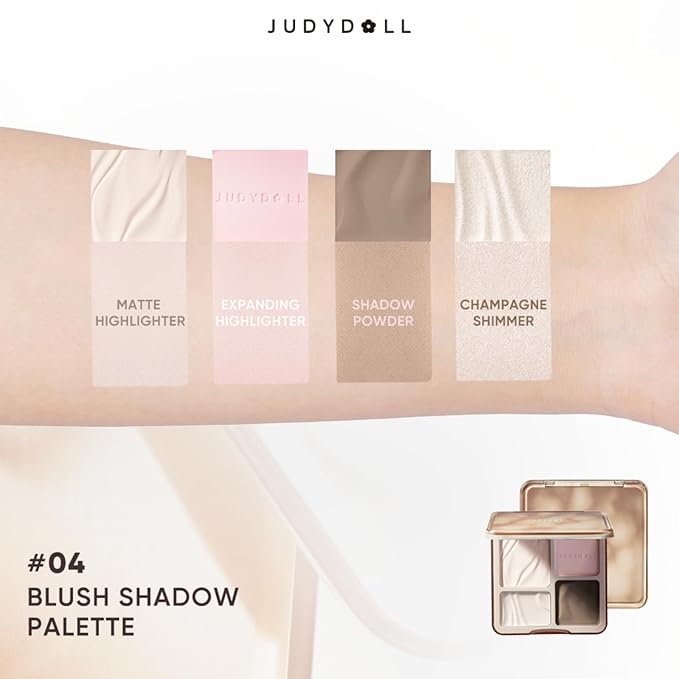 JUDYDOLL Highlight & Contour Palette, All-in-One Matte Highlighter Contour Compact, stocking stuffers, Blendable Face Makeup for Beginners, for All Skin Tones (New Version 04 Blush Shadow Palette)