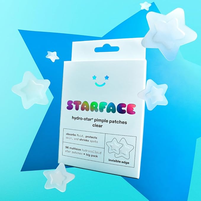 Starface Hydro-Star Clear Big Pack, Invisible Hydrocolloid Pimple Patches, Two Sizes and Star Shape, Absorb Fluid and Reduce Redness (96 Count)