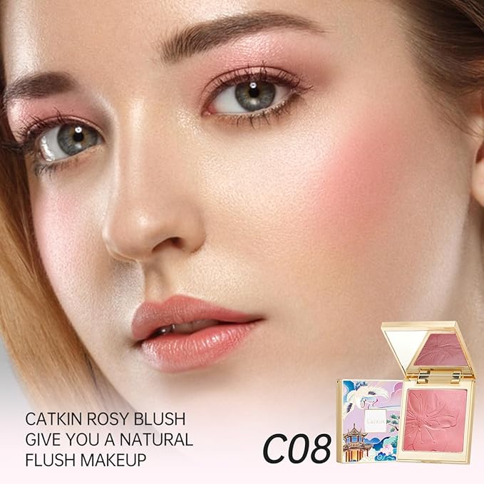 CATKIN Cheek Powder Blush Baked Pink Makeup Blusher Creamy Light Weight Long Lasting Natural Shimmer Finish 10g (C08 Crush)