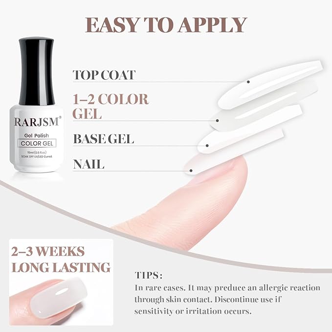 RARJSM Nude Gray Milky White Gel Nail Polish Neutral Skin Tone Sheer Jelly Gelpolish 1PC 15ml Single Bottle Creamy Transparent Natural Nudegel Polish Soak off Cured for Home Salon French Manicure