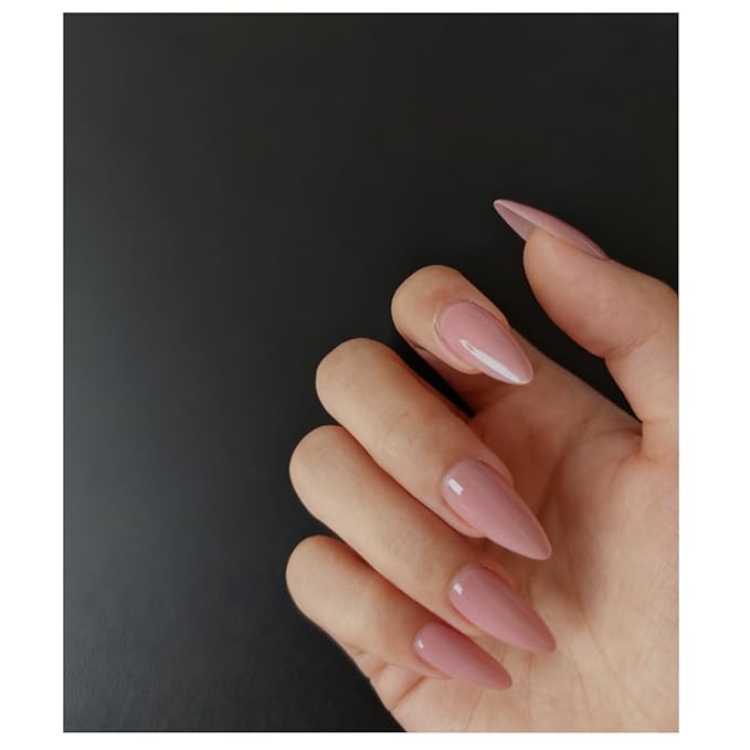 SHELWIN French Press On Nails Ready-To-Wear DIY Manicure Stick On Cat Eye Nails kit for Women 24 Pcs Short Medium Coffin Almond Shaped False Nails Gifts（Peach Pink）