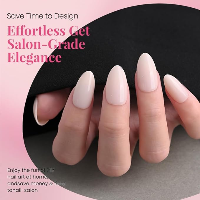 evpct Glossy Press on Nails Short Almond Short for Women, Nude White Fake Nail with Kits Salon Quality Reusable Stick on Nails In 15 Sizes 30Pcs Full Cover False Nail Soft Gel Set Kit for Gift, 09
