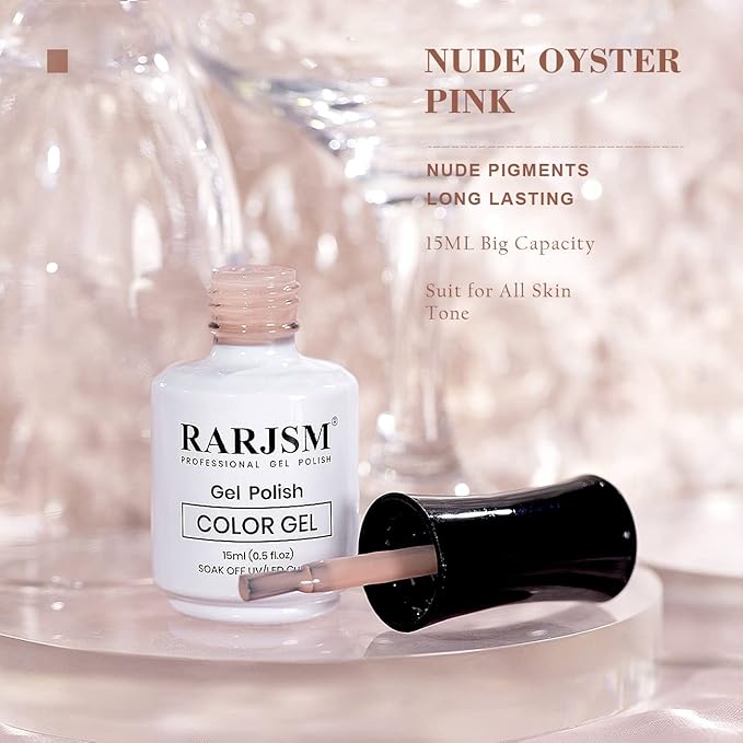 RARJSM Nude Pink Gel Nail Polish - Neutral, Transparent, French, Milky Pink Skin Tone - Sheer Light Pink Gel Nail Varnish - UV LED Cured, Soak Off - Home Salon DIY - 15ml Single Bottle