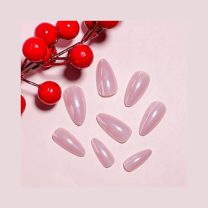 SHELWIN French Press On Nails Ready-To-Wear DIY Manicure Stick On Cat Eye Nails kit for Women 24 Pcs Short Medium Coffin Almond Shaped False Nails Gifts（Peach Pink）