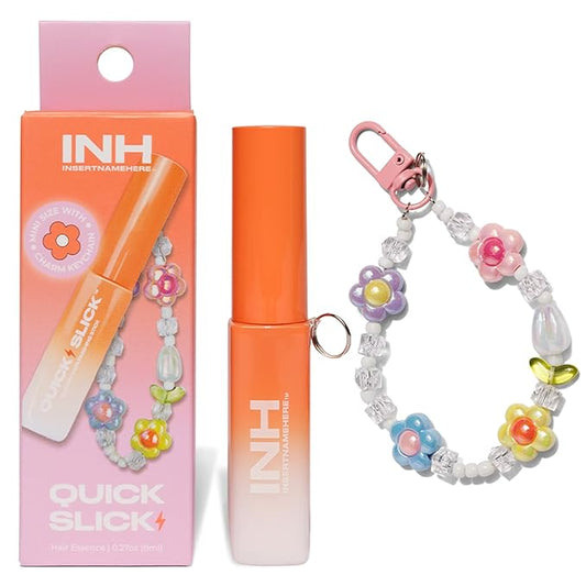 INH Hair Mascara for Flyaways | Mini Quick Slick Hair Finishing Stick for Flyaways with Charm Keychain, Frizz Control, & Slick Back Look | Smoothing Travel Size Serum & Frizz Tamer Wand | Peach, 8ml