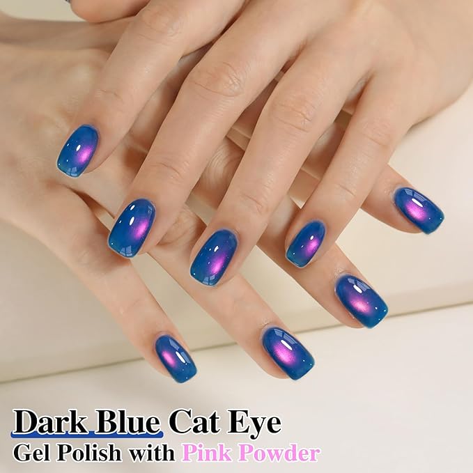 Double Rhythm Jelly Glass Cat Eye Gel Polish with Magnet 15ML Holographic Glitter Shimmer Translucent Sheer Color Magnetic Nail Polish Salon DIY at Home (Navy Blue-MC1264)