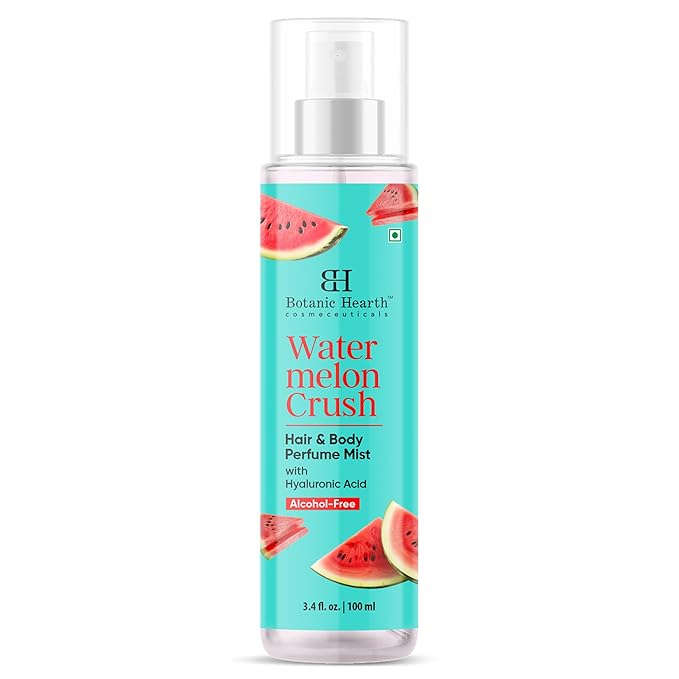 Botanic Hearth Watermelon Hair Perfume & Body Perfume Mist with Hyaluronic Acid, Alcohol-Free, Refreshing & Hydrating Body Spray, Long Lasting Fruity Fragrance, 100 ml / 3.4 fl oz