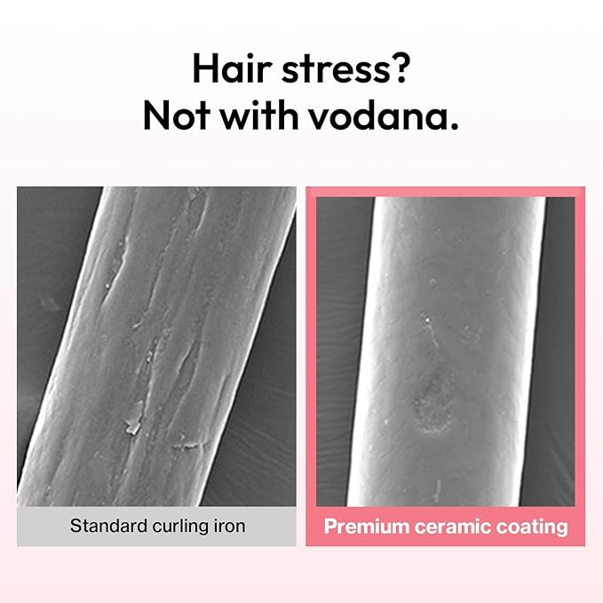 VODANA Professional GlamWave Ceramic Curling Iron, Long-Lasting Natural Curls, Instant Heat, Hair Curler, Curling Wand, Available in USA (1.4 inch, Pink)