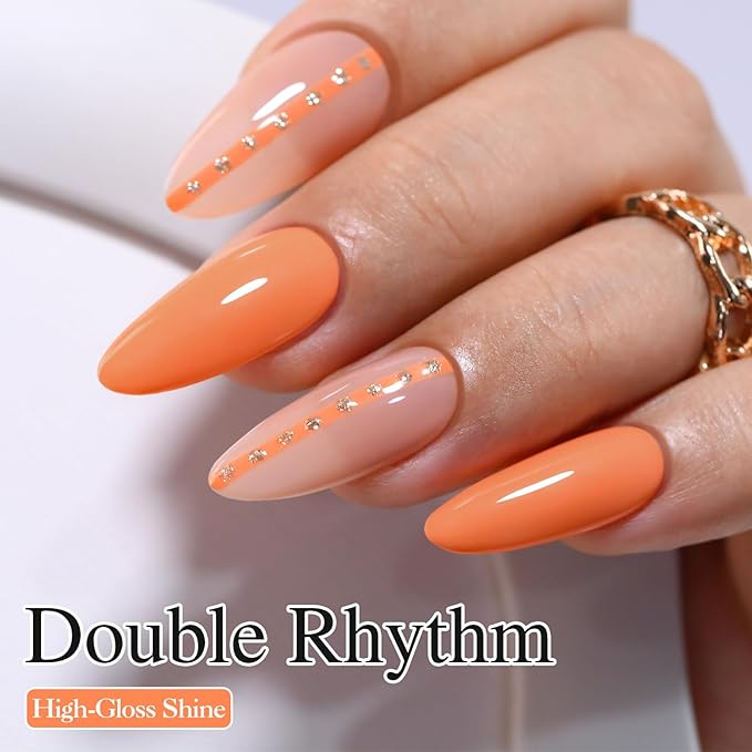 Double Rhythm Gel Polish 15ML Jelly Sheer Pastel Light Milky Color Pearl White Bottle 1 PC 0.5 OZ Full Size Nail Art Salon at Home (Orange-D1394)
