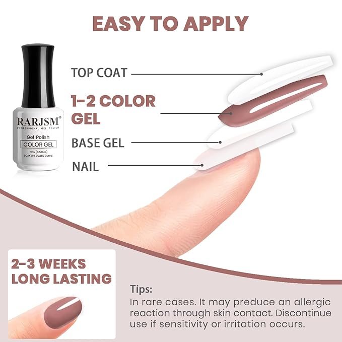 RARJSM Gel Nail Polish Opaque Rose Brown Skin Tone Milky Gel Nail Polish 15ml 1 Piece Neutral Color Soak Off UV LED Cured Nail GelPolish for Fall Winter Nail Art French Manicure Salon DIY Home