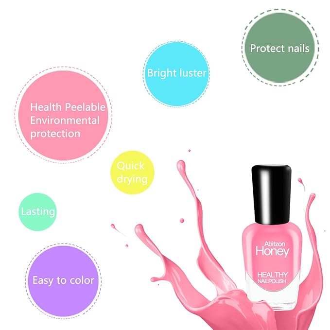 Abitzon NEW Nail Polish Set (10 Bottles) - Non-Toxic Eco-Friendly Easy Peel Off & Quick Dry Water Based Nail Polish