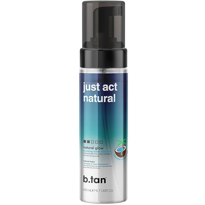 b.tan Clear Self Tanner Bronzing Water Foam | Just Act Natural - Best 1 Hour Express Sunless Tanning Mousse, Dark, Transfer-Free, Enriched With Coconut Water & Vitamin E, Face & Body, 6.7 Fl oz