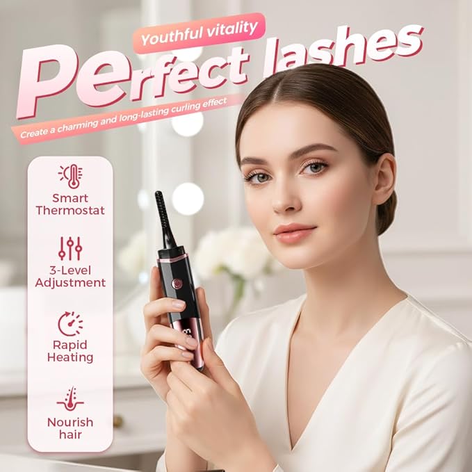 2026 Heated Eyelash Curler, Heated Lash Curler Rechargeable USB Electric Eyelash Curler, Fast Heat Up, Long Lasting with Led Display, Heat with 4 Temp Settings Makeup Tool (Yellow)
