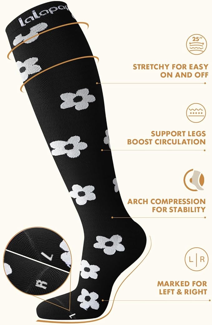 Lalapapa Thick Soft Cotton Compression Socks for Women Men 15-20mmHg Knee High Breathable Cotton Socks for All Day Comfort