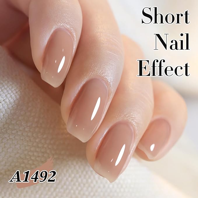 Double Rhythm Gel Polish 15ML Jelly Sheer Pastel Light Milky Color Pearl White Bottle 1 PC 0.5 OZ Full Size Nail Art Salon at Home (Jelly Cinnamon-D1492)