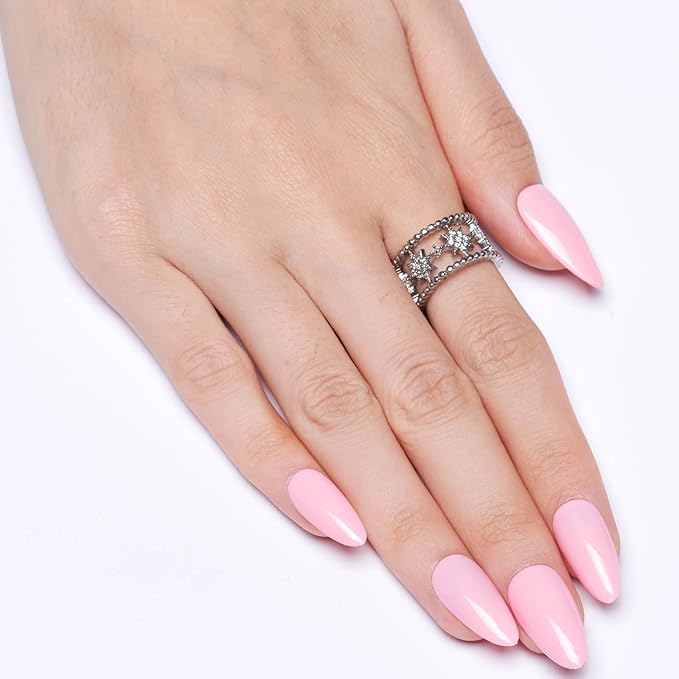 GLAMERMAID Light Pale Pink Press on Nails Medium Almond, Handmade Jelly Soft Gel Pure False Nals, Stiletto Glue on Nails Kit for Women, Reusable Short Oval Stick on Acrylic Fake Nails Manicure Set