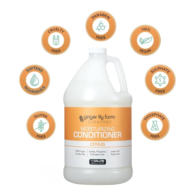Ginger Lily Farms Club & Fitness Moisturizing Conditioner for Dry Hair, 100% Vegan & Cruelty-Free, Citrus Scent, 1 Gallon (128 fl oz) Refill
