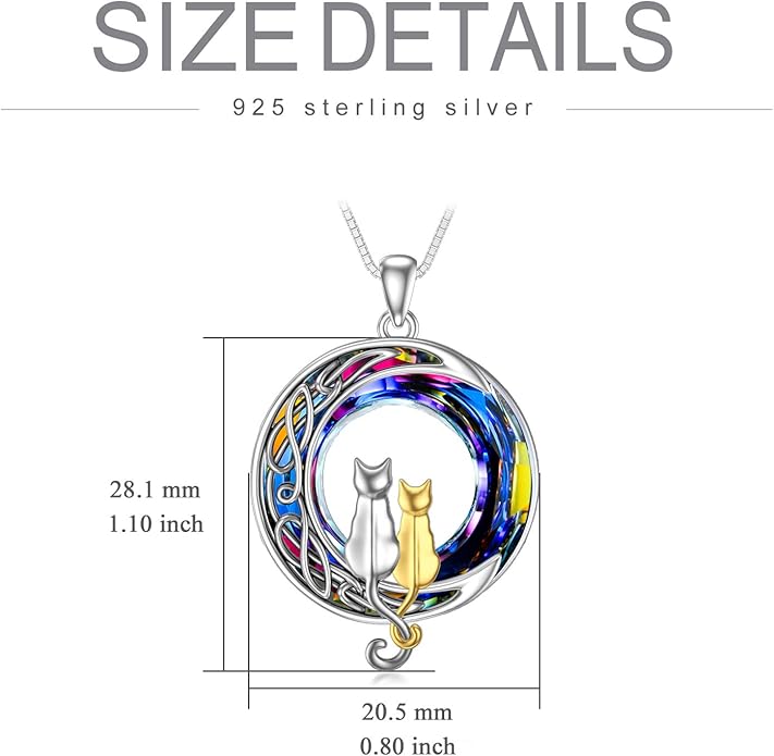 TOUPOP Cat Gifts for Cat Lovers One Two Three Four Cats Necklace Sterling Silver Cats on the Moon Pendant Necklace with Blue Circle Crystal Birthday Christmas Celtic Jewelry Gifts for Women