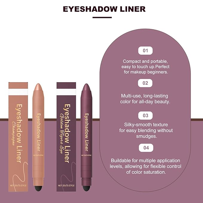 Eyeshadow Stick, Perfect Color Duo-Shadow Liner 2-in-1 Eyeliner & Eye Shadow Stick, Easily Blendable & Buildable, Waterproof, Creamy Easy-Glide, For Effortless Smoky Or Natural Eye Makeup(01+03)