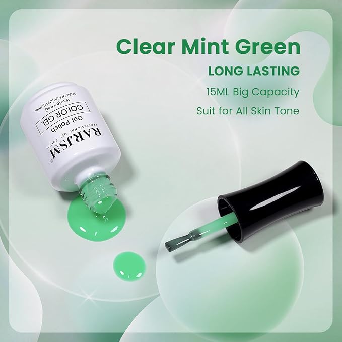 RARJSM Jelly Gel Nail Polish Mint Green Clear Light Green Gel Nail Polish Transparent Pastel Nude Sheer Nail GelPolish Varnish Curing Requires LED UV French Manicure Soak Off for Home Salon 15ml 1pcs