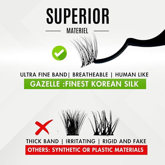 GAZELLE Luxury Dreamy 12mm Natural Eyelash Clusters – Soft Korean Silk PBT, Wispy & Lightweight – 10 Day Wear – Handmade, Vegan, Cruelty-Free – Women Owned – 10 Lashes
