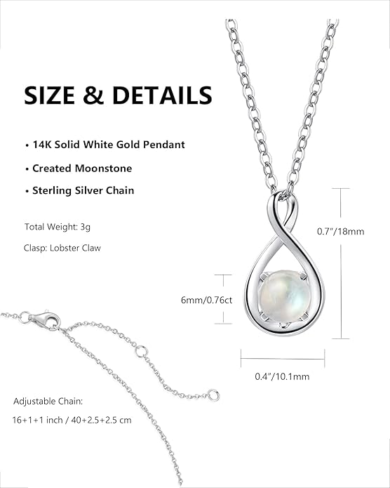 FANCIME 14K Solid Gold Birthstone Pendant with Sterling Silver Chain Infinity Gemstone Necklace Fine Jewelry Anniversary Birthday Christmas Gifts for Women Wife Her
