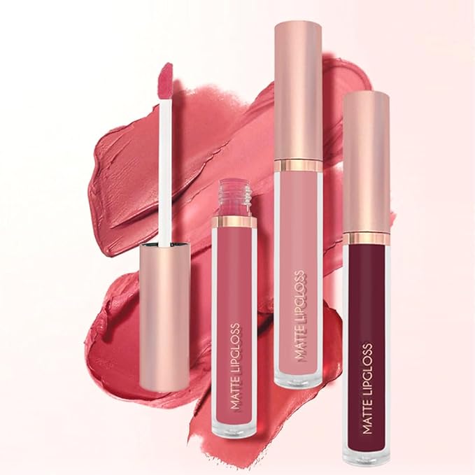 BestLand 3PCS Fresh Glow Coral Liquid Lipstick Set, Matte Lip Gloss Long Lasting Waterproof, Lightweight Full Coverage Lip Color with Peachy Grapefruit Bright Red Shades for Daily & Summer Makeup