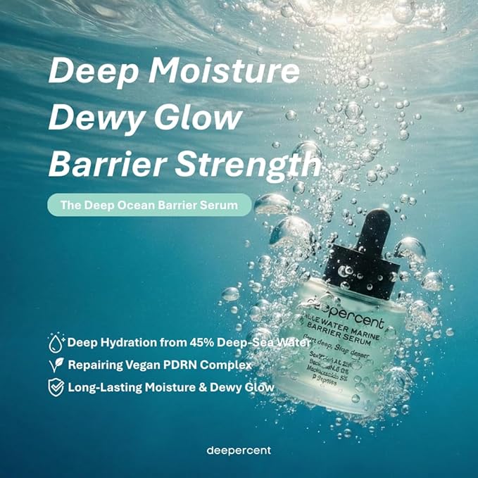 DEEPERCENT Bluewater Marine Barrier PDRN Serum – Dewy Skin Deep Hydration Long Lasting Moisture Hyaluronic Acid Niacinamide Fast Absorbing Barrier Repair Fragrance Free Korean Skincare (1.52 fl oz)