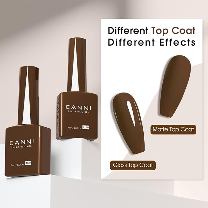 CANNI Dark Brown Gel Polish, 1Pcs Brown Nail Polish Gel High Gloss Soak Off UV French Manicure Salon DIY