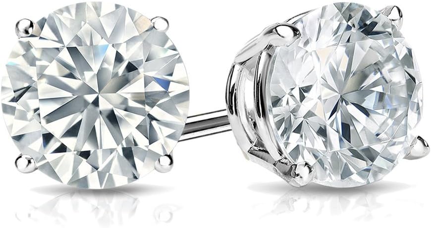 1/4 to 2 Carat Lab Grown Diamond Round Stud Earrings in 14k Gold (E-F, SI1-SI2, cttw), 4-Prong Basket Screw Back by Diamond Wish