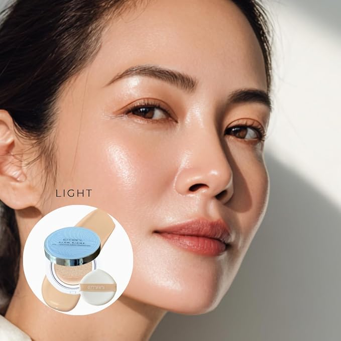 Emani Glow Biome NAD+ Serum Foundation for Sensitive Skin, Lightweight Skin-Like Coverage, With Vitamin C, Peptides, Ceramides, Avocado Oil, Refillable Compact, 0.63 fl oz, Light Glow