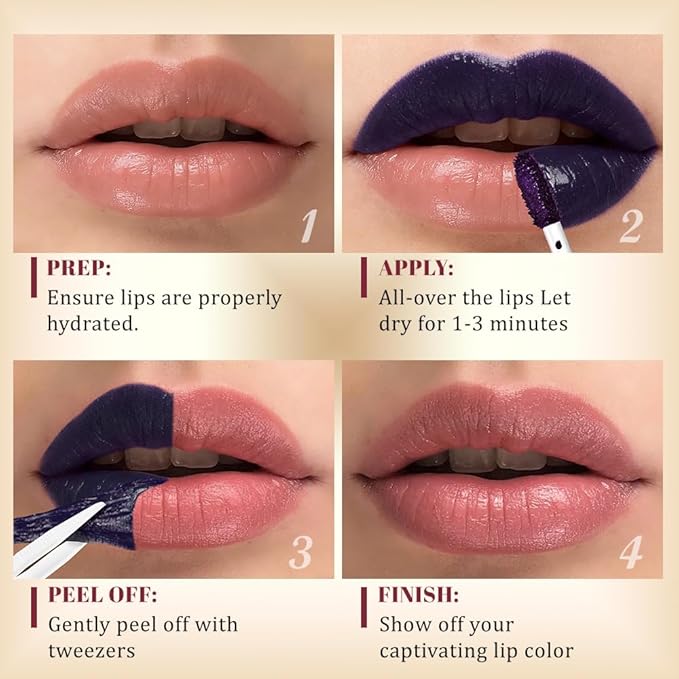 evpct Nude Brown Peel Off Lip Stain Tints with Tweezer, Matte Lipstick Lip Stain Gloss Long Lasting Waterproof for Women, Non-stick Cup Lipstick Peel Off High Pigmented 24 Hrs Original Lips Stains, 06