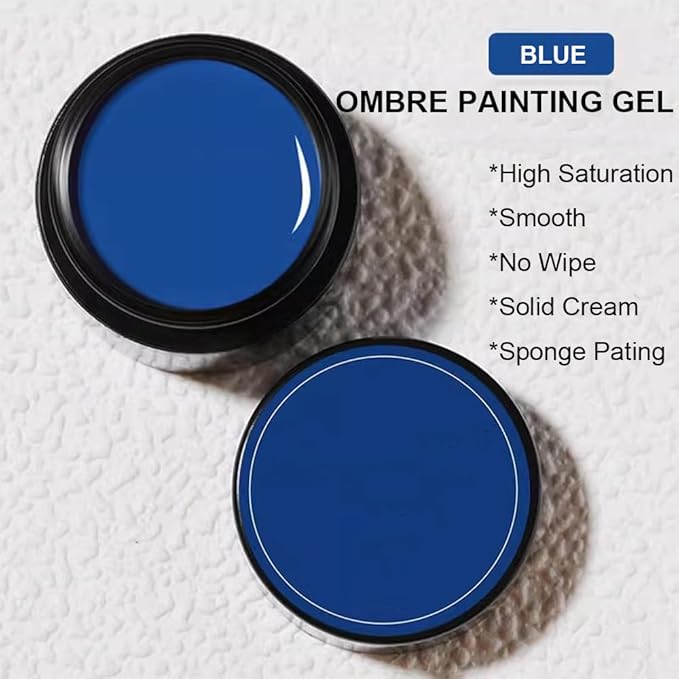 Karroy Sponge Pat Paint Nail Gel, Blending Colors Ombre Nails Gradient Gel Nail Blush Blooming Aura Nails Drawing Stripper Floral Painting Nail Art, No Wipe, UV/LED Curing 5ml 1PC (Blue)