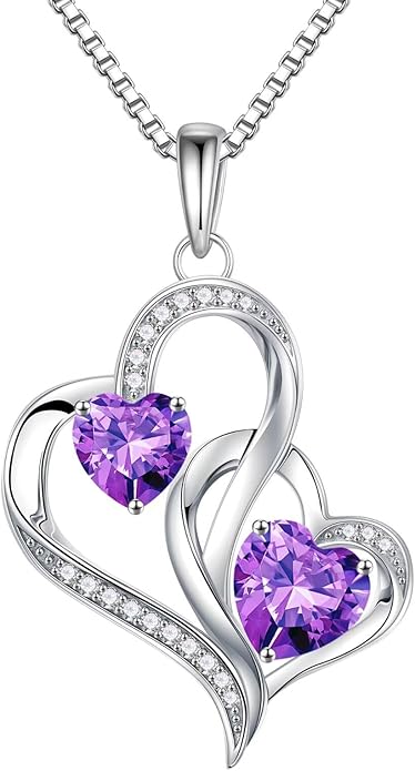 Iefil Valentines Day Gifts for Her, Birthstone Necklace for Women, 925 Sterling Silver Double Birthstone Necklace | Anniversary Birthday Gifts | Personalized Jewelry Gift for Wife Mom Girlfriend