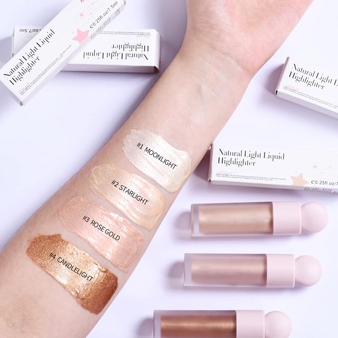 Liquid Highlighter Makeup Face Highlighters & Luminizers, Highlighters Makeup for Long Lasting Shimmer Natural Glow, Body Highlighter Easy to Apply with Cushion Applicator (#2 Starlight)