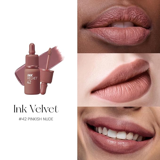 Peripera Ink the Velvet Lip Tint - High Pigment Color, Longwear, Weightless, Gluten-Free, Paraben-Free (042 PINKISH NUDE)